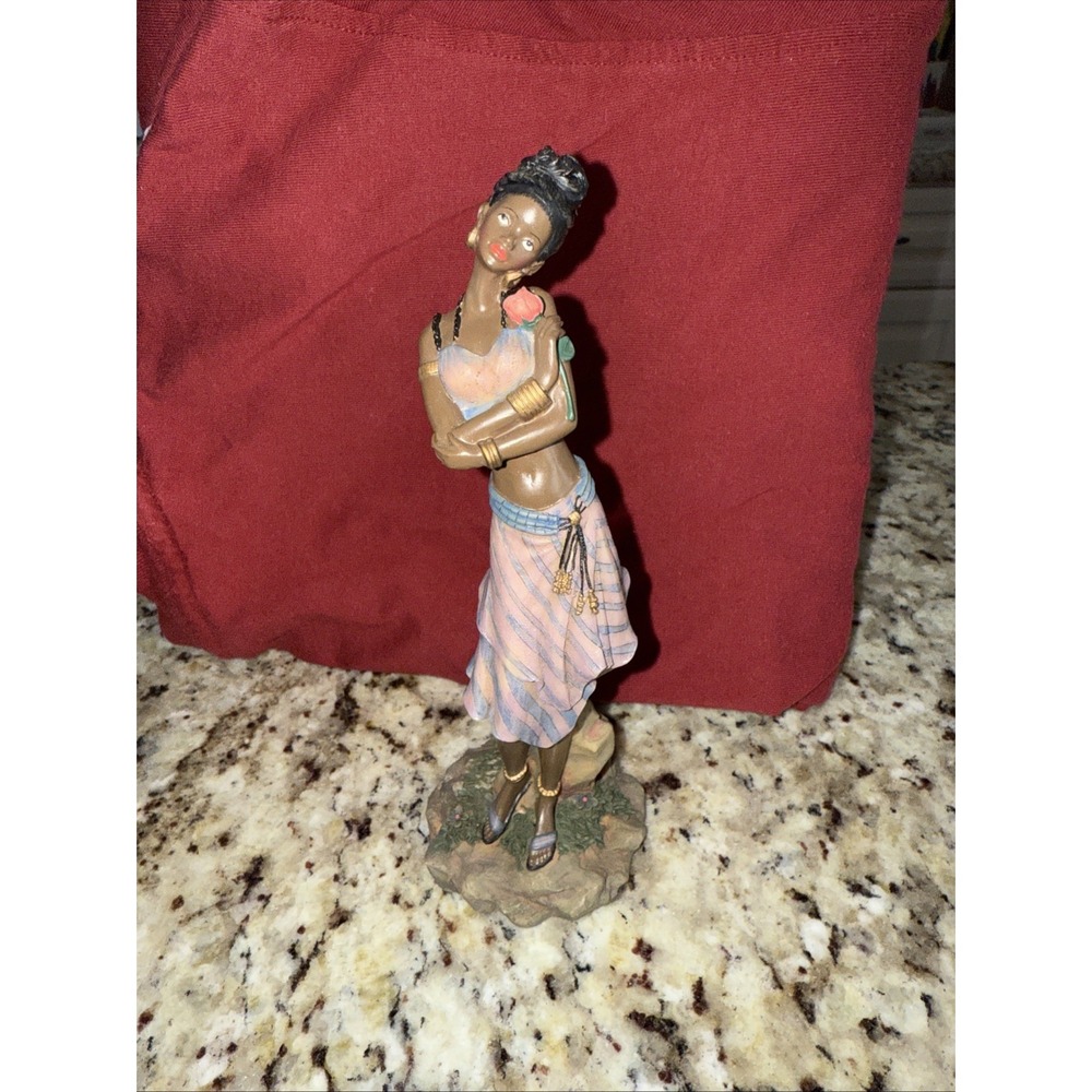 VINTAGE 7-8"ELEGANT AFRICAN WOMAN FIGURINE gorgeous skirt‎ with wrap Skirt 4468